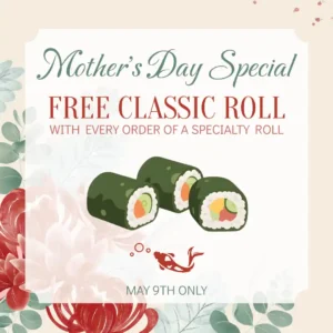 A social media post showing the special deal on sushi rolls for mother's day